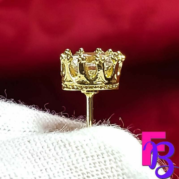 2 CTW 14k Yellow Gold Kings Crown Earrings - Picture 3 of 9